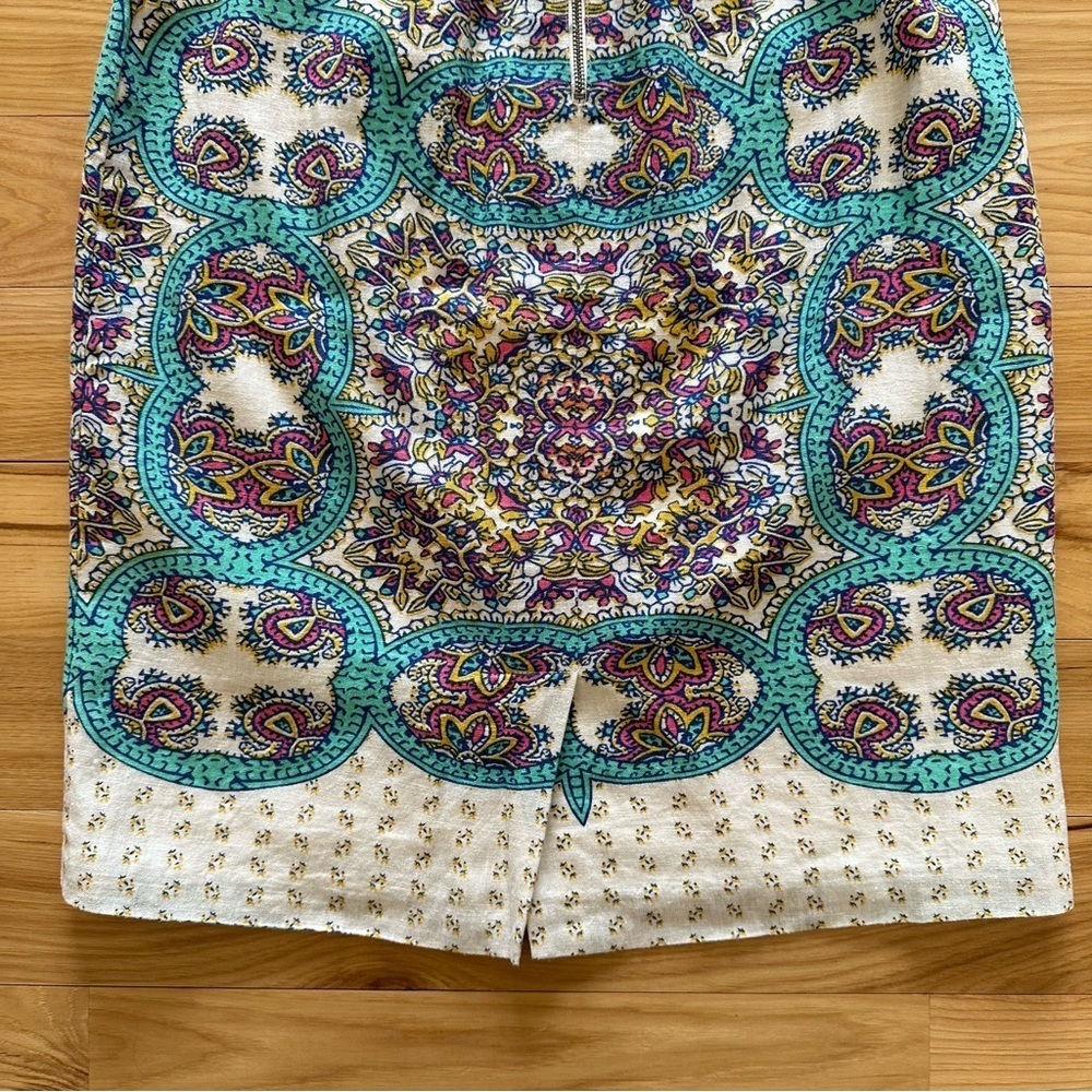 Maeve Turquoise Blue Pink Ivory Floral Print Skirt 2 Anthropologie Linen Blend - Picture 6 of 14
